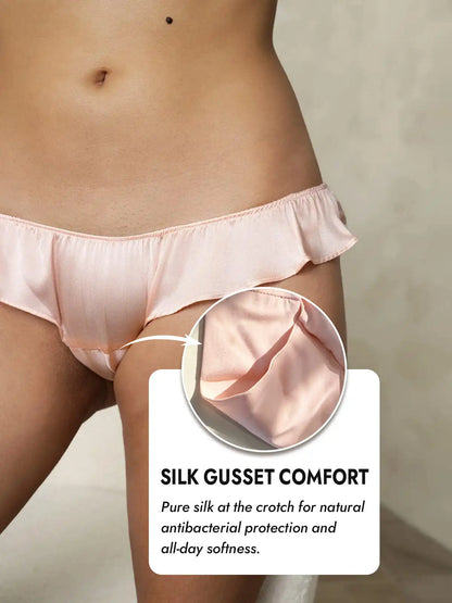 100% Mulberry Silk Low-Rise Ruffle Trim Panty