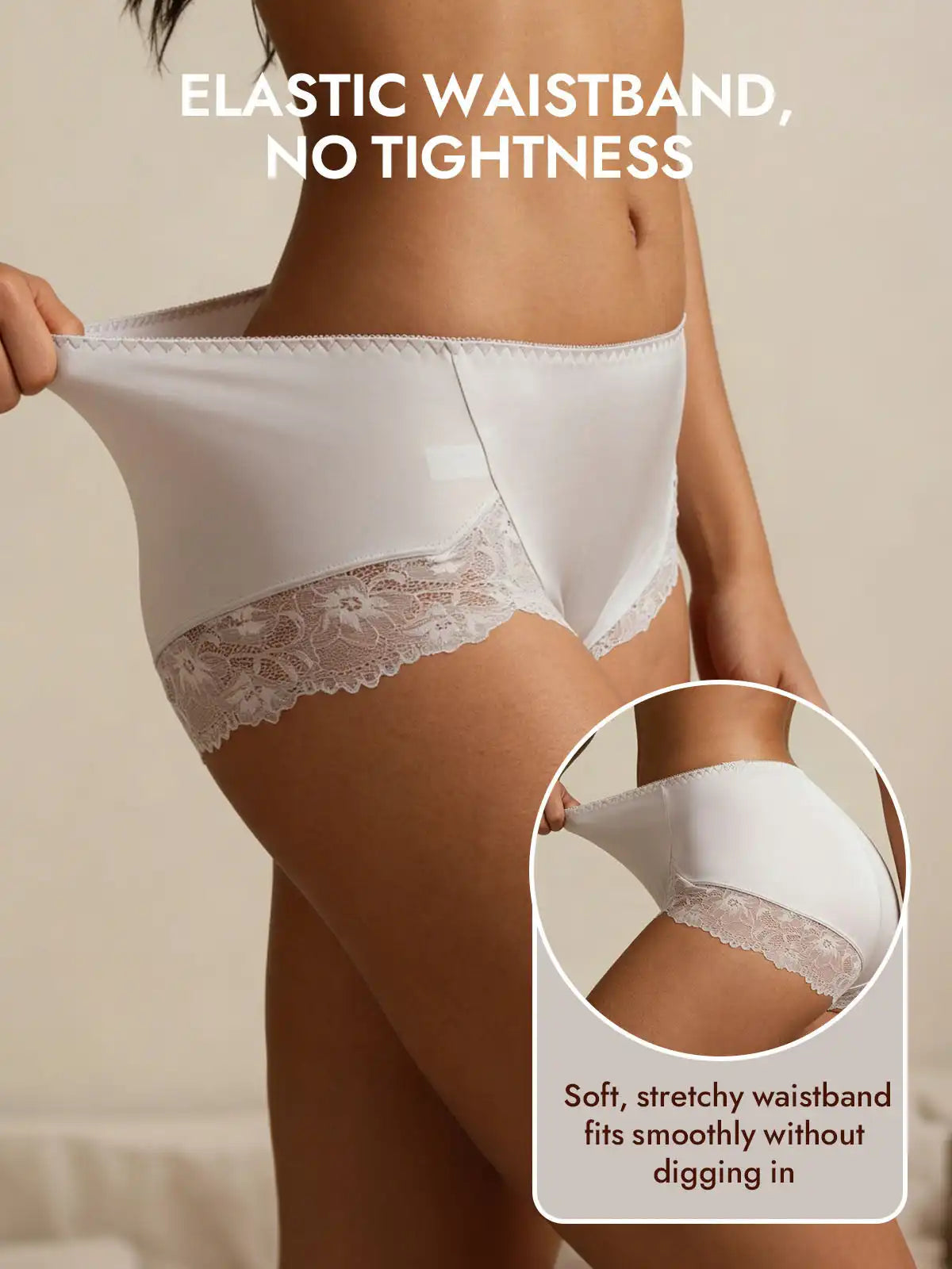 100% Mulberry Silk High Rise Knickers Lace Trim Panty