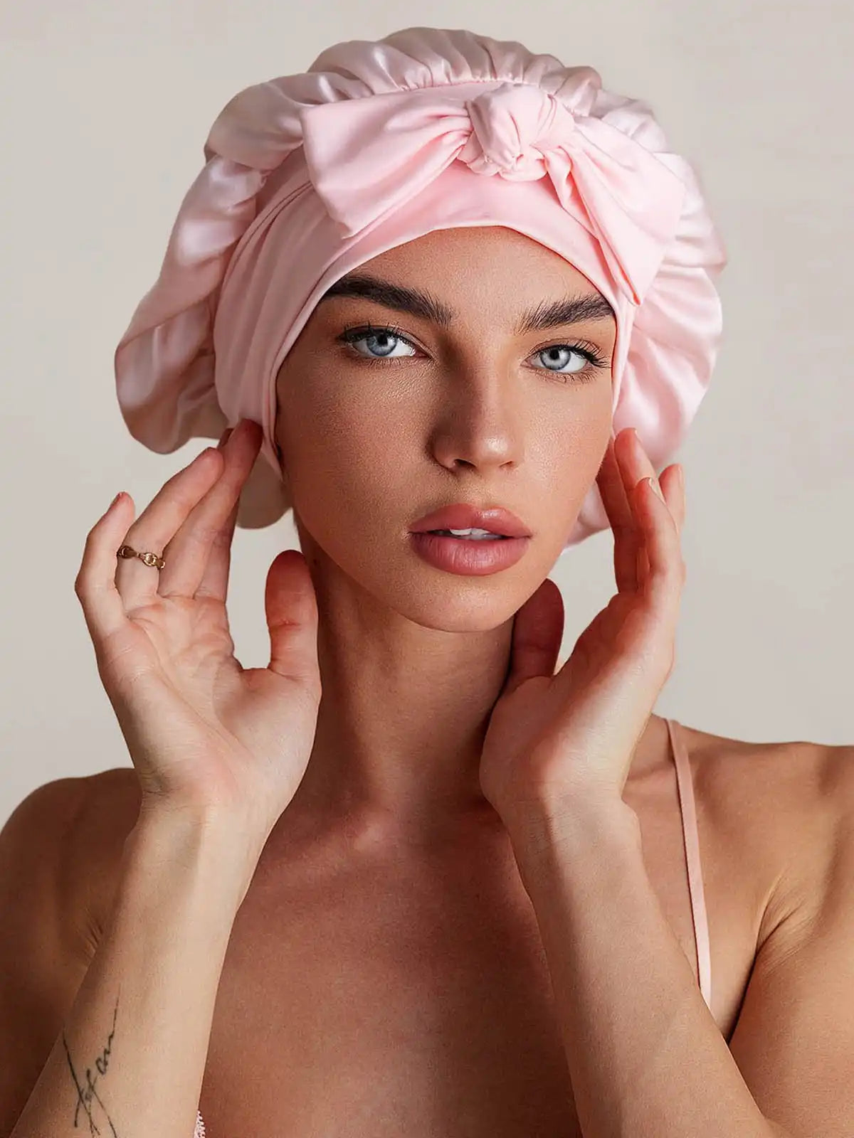 100% Mulberry Silk Bonnet Bowknot Tie Sleep Cap for Hair Protection