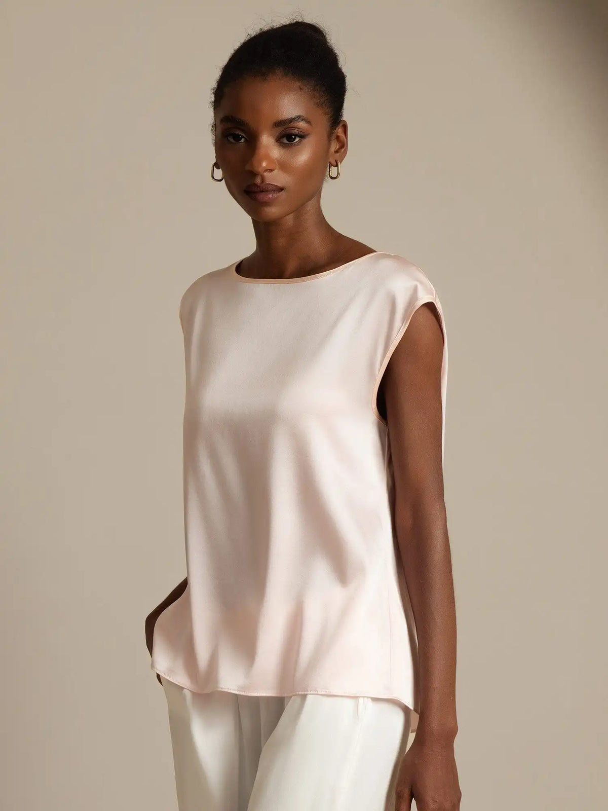19Momme Women's Silk Cap Sleeve Round Neck Top