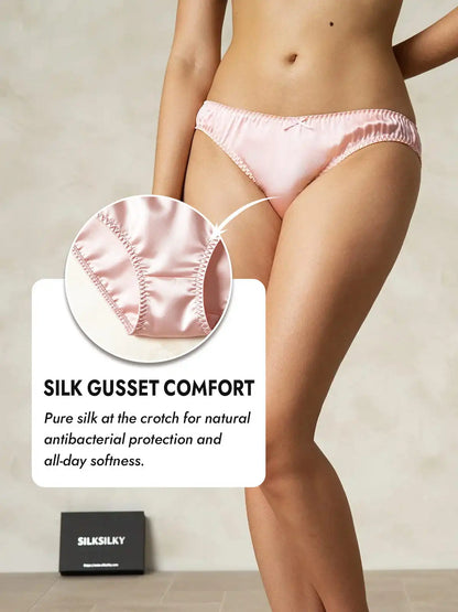 100% Mulberry Silk Classic Bikini Panty with Bow
