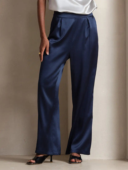 19Momme Silk High Waist Wide Leg Pleated Women's Pants