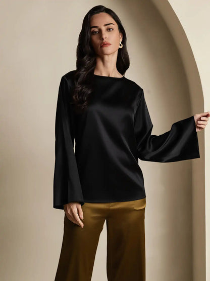 19Momme Silk Bell Sleeve Boat Neck Women's Top