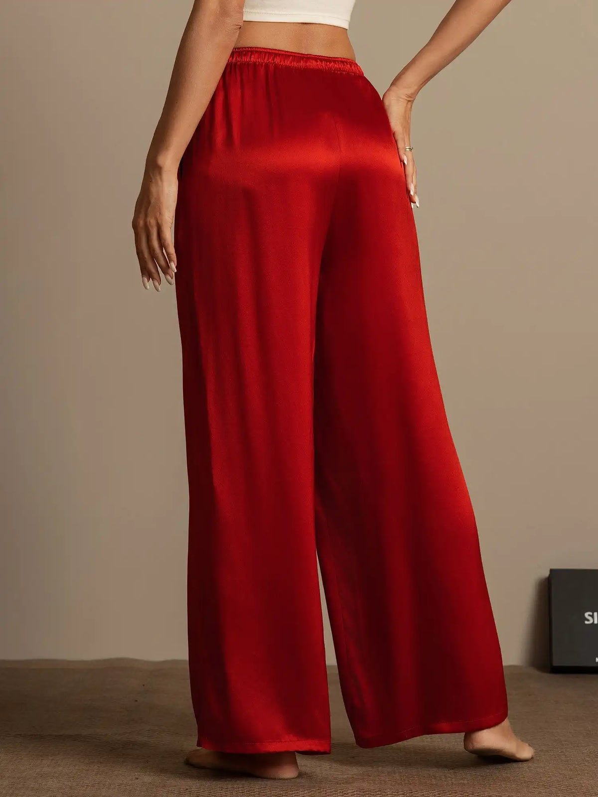 100% Mulberry Silk Wide Leg Women's Pants with Elastic Waist Design