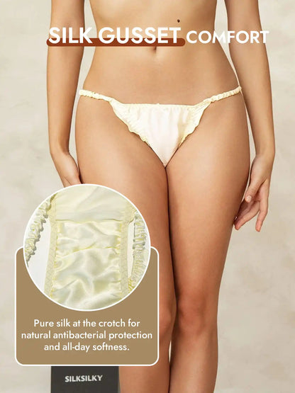 100% Mulberry Silk Ruffle Trim String Panty