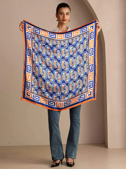100% Mulberry Silk  Seahorse Pattern Scarf - Size 90x90cm