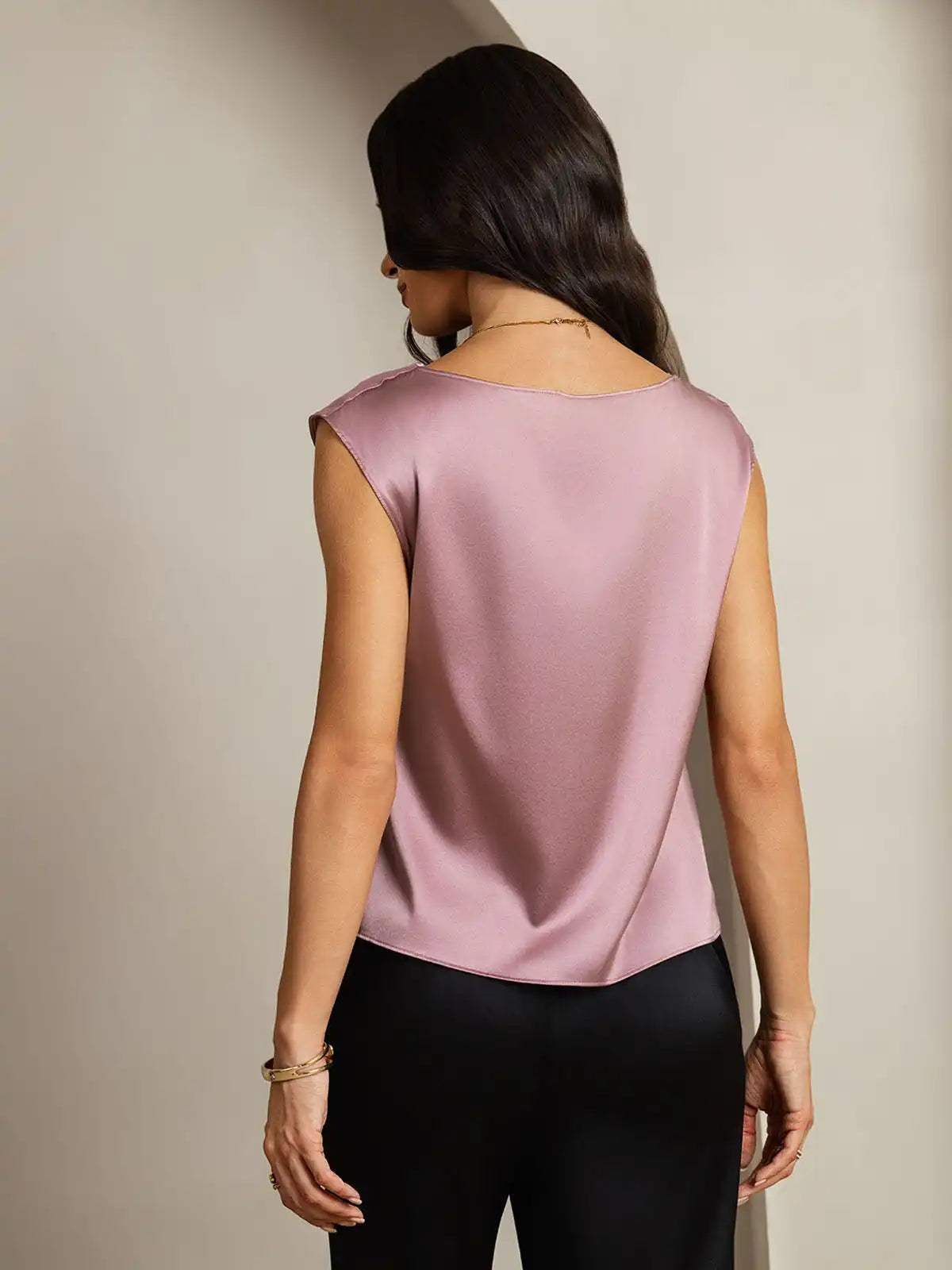 19Momme Silk Cap Sleeve Cowl Neck Women's Top
