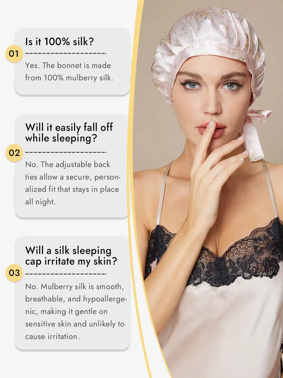 100% Mulberry Silk Sleep Bonnet with Ribbons