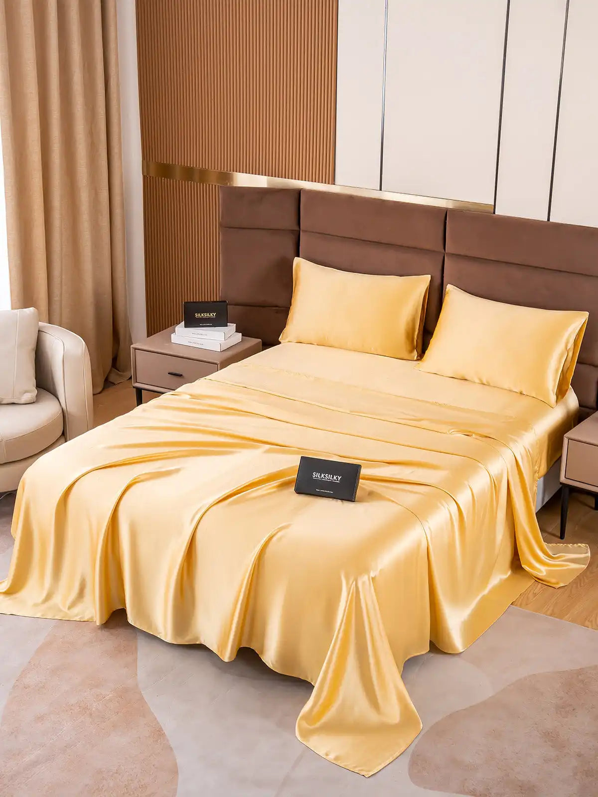 19Momme 4Pcs 100% Mulberry Silk Bedding Set Fitted&Flat Sheets+2x Pillowcases