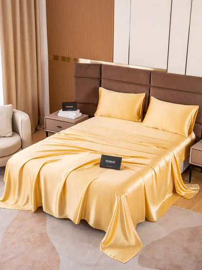 19Momme 4Pcs 100% Mulberry Silk Bedding Set Fitted&Flat Sheets+2x Pillowcases