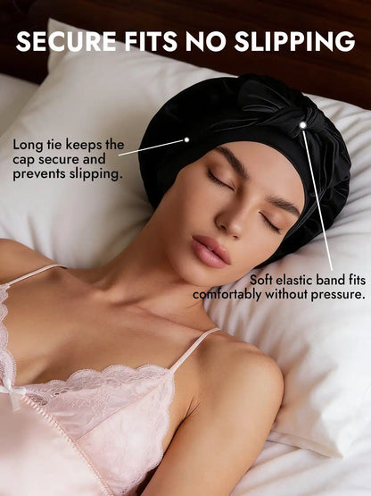100% Mulberry Silk Double-Layer Bonnet with Adjustable Long Tie