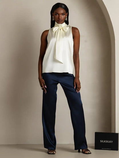 19Momme Silk Sleeveless Tie Neck Blouse
