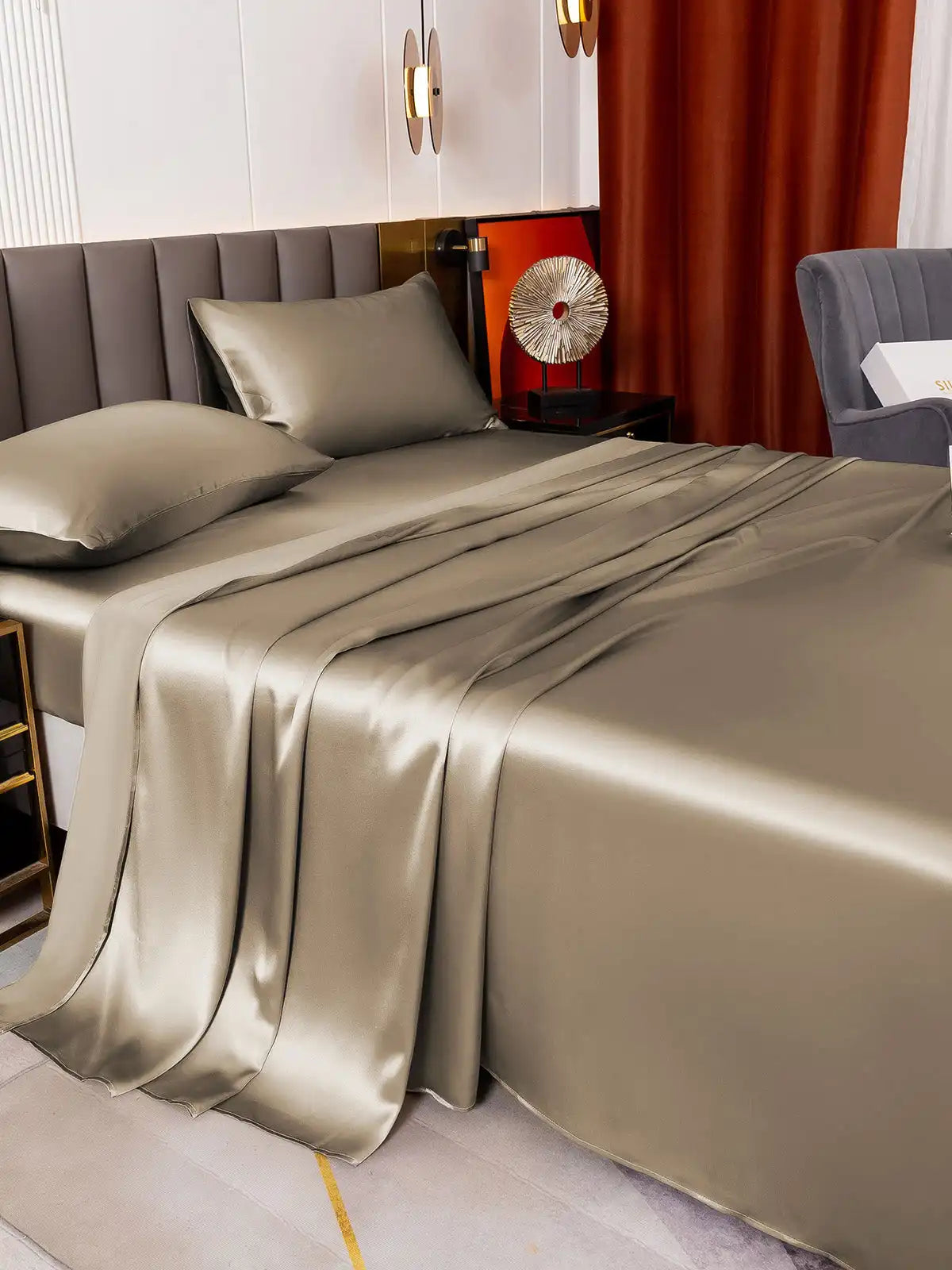19Momme 4Pcs 100% Mulberry Silk Bedding Set Fitted&Flat Sheets+2x Pillowcases