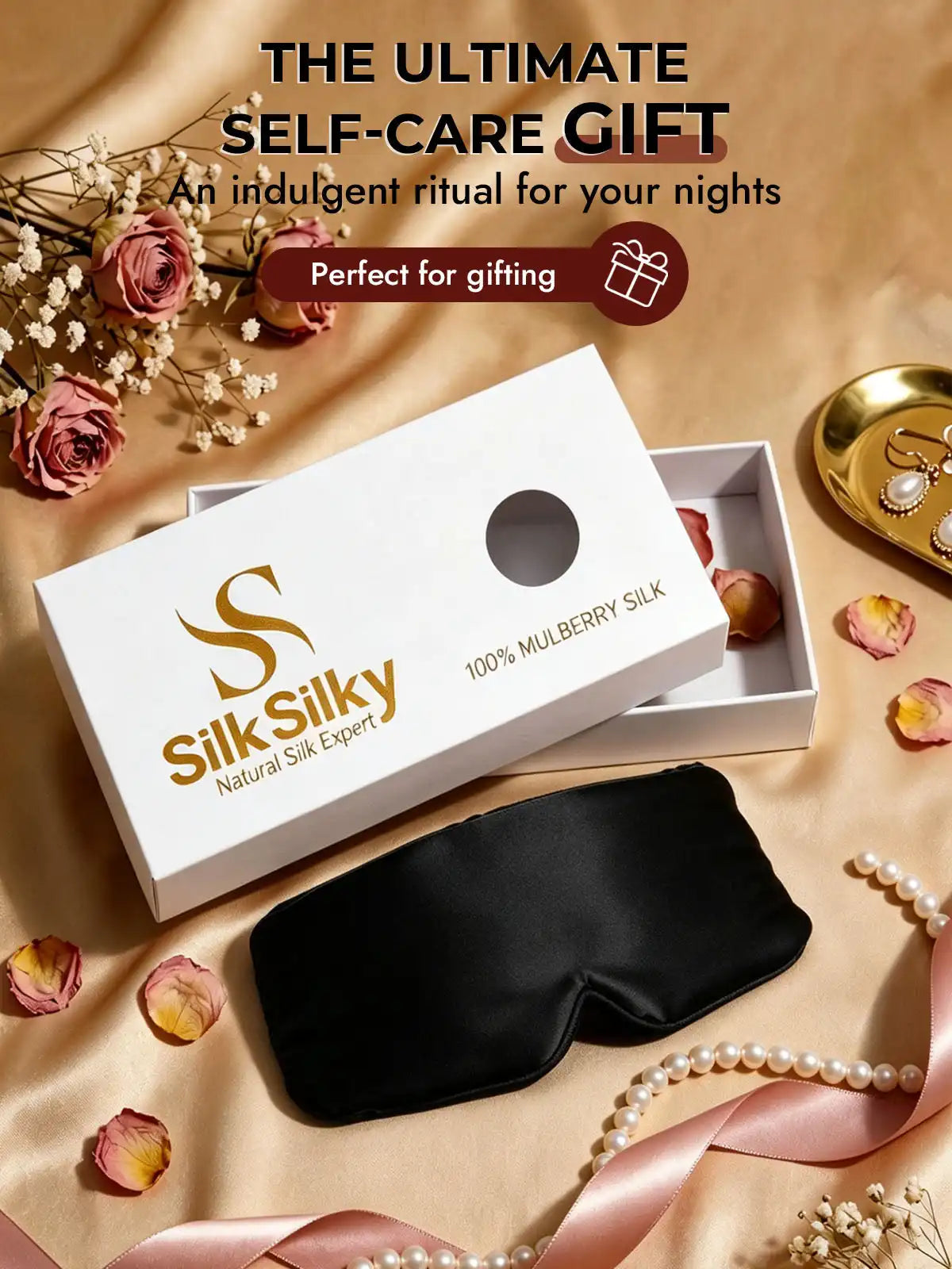 100% Mulberry Silk 3D Contoured Eye Mask With Velcro Closure