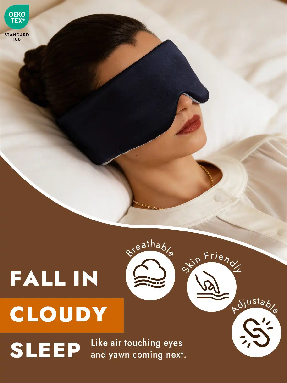 100% Mulberry Silk Double-Sided Eye Mask With Silent Velcro Closure