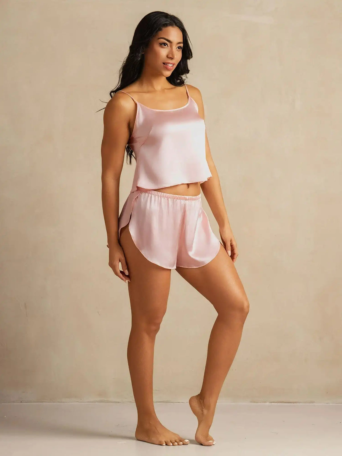 100% Mulberry Silk Side Slit Flowy Cami Set
