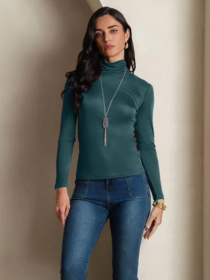 Silk Long Sleeve High Neck Women's Top