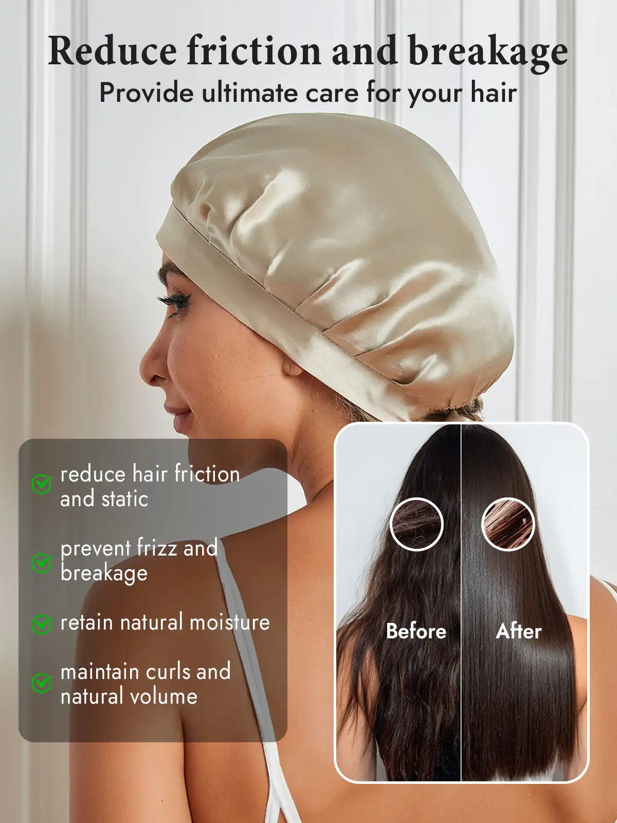 100% Mulberry Silk Sleep Bonnet with Ribbons
