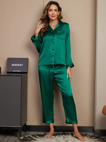 100% Mulberry Silk Women's Long Sleeve Pajamas Set