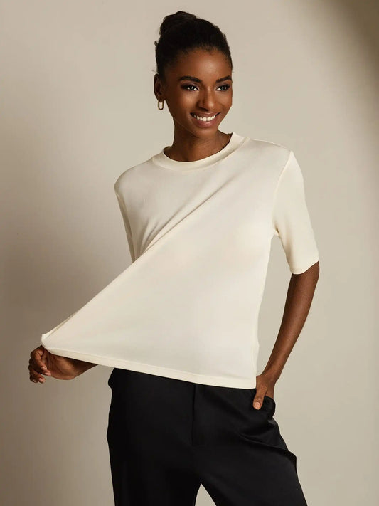 Women's 100% Mulberry Silk Half Sleeve Round Neck T-Shirt