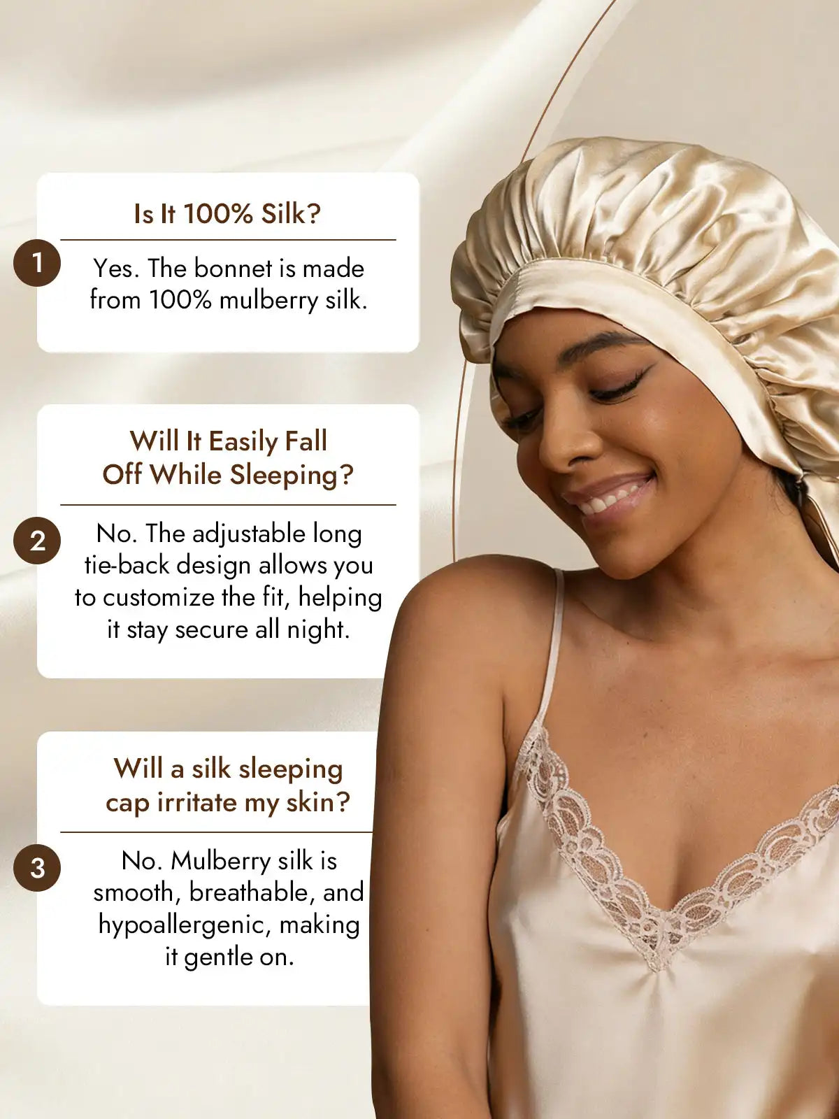 100% Mulberry Silk Elegant Bonnet with Long Ribbons