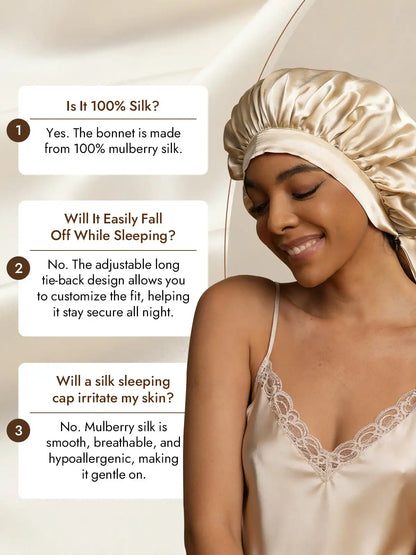 100% Mulberry Silk Elegant Bonnet with Long Ribbons