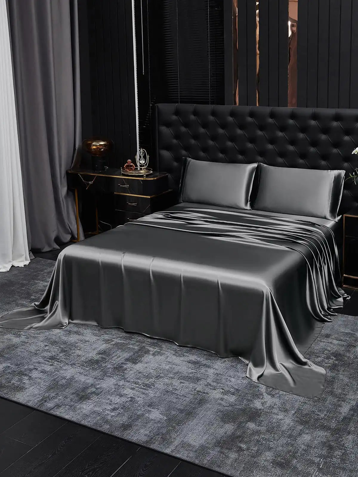 19Momme 4Pcs 100% Mulberry Silk Bedding Set Fitted&Flat Sheets+2x Pillowcases