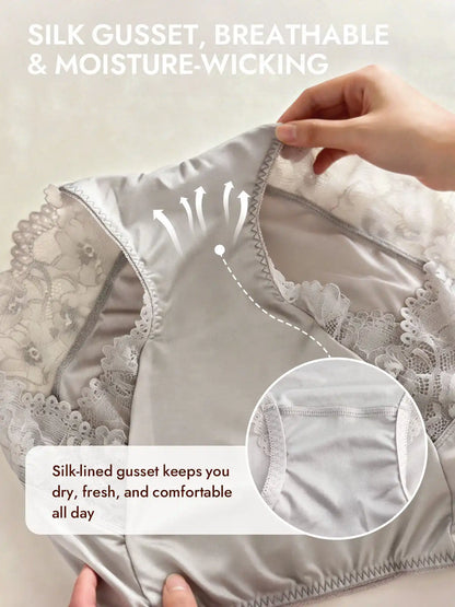 100% Mulberry Silk High Rise Knickers Lace Trim Panty