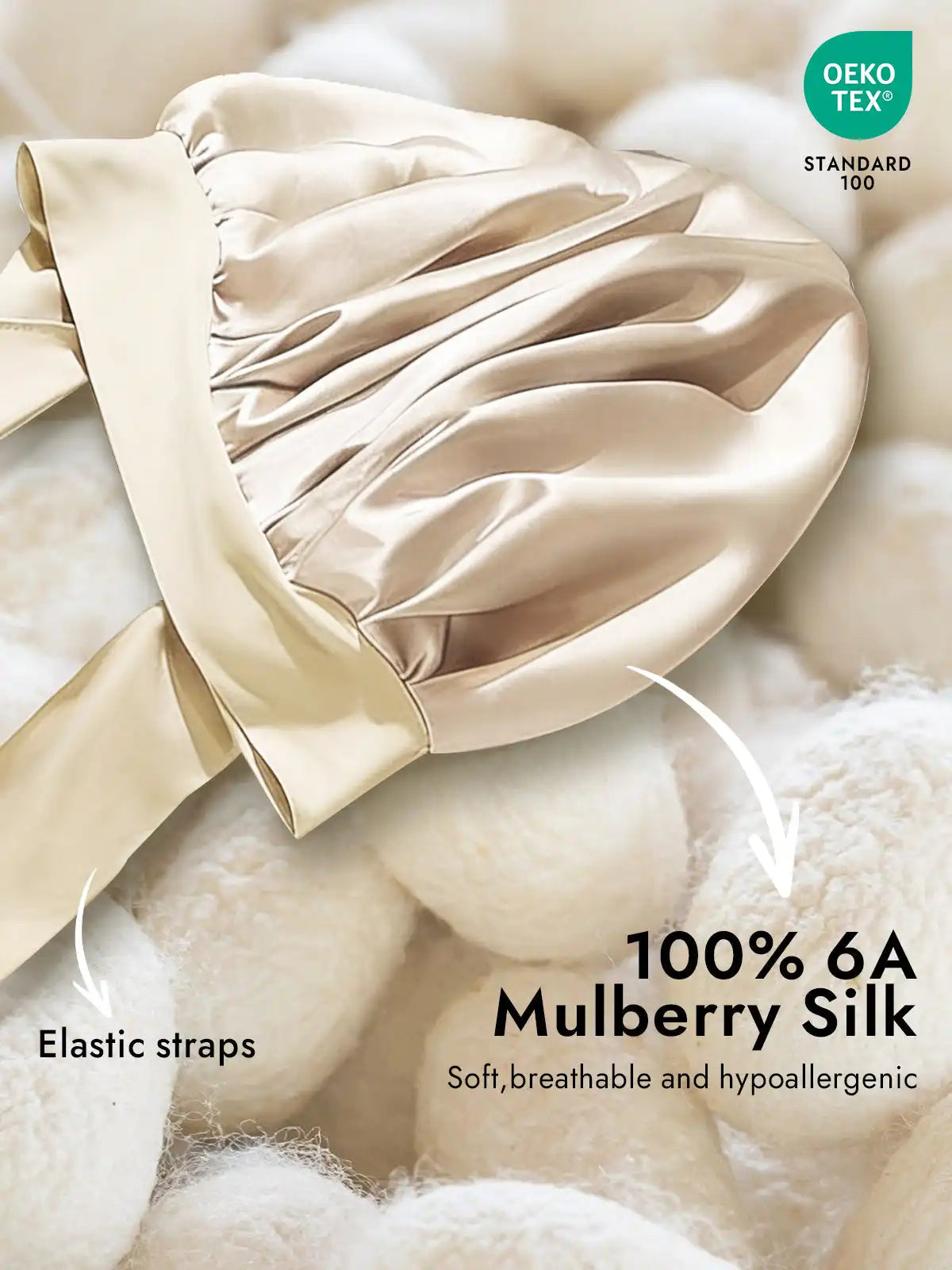 100% Mulberry Silk Bonnet Bowknot Tie Sleep Cap for Hair Protection