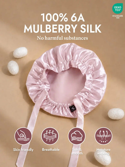 100% Mulberry Silk Sleep Bonnet with Ribbons