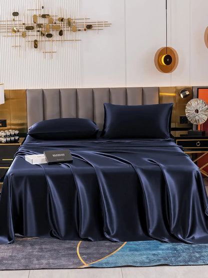 19Momme 4Pcs 100% Mulberry Silk Bedding Set Fitted&Flat Sheets+2x Pillowcases