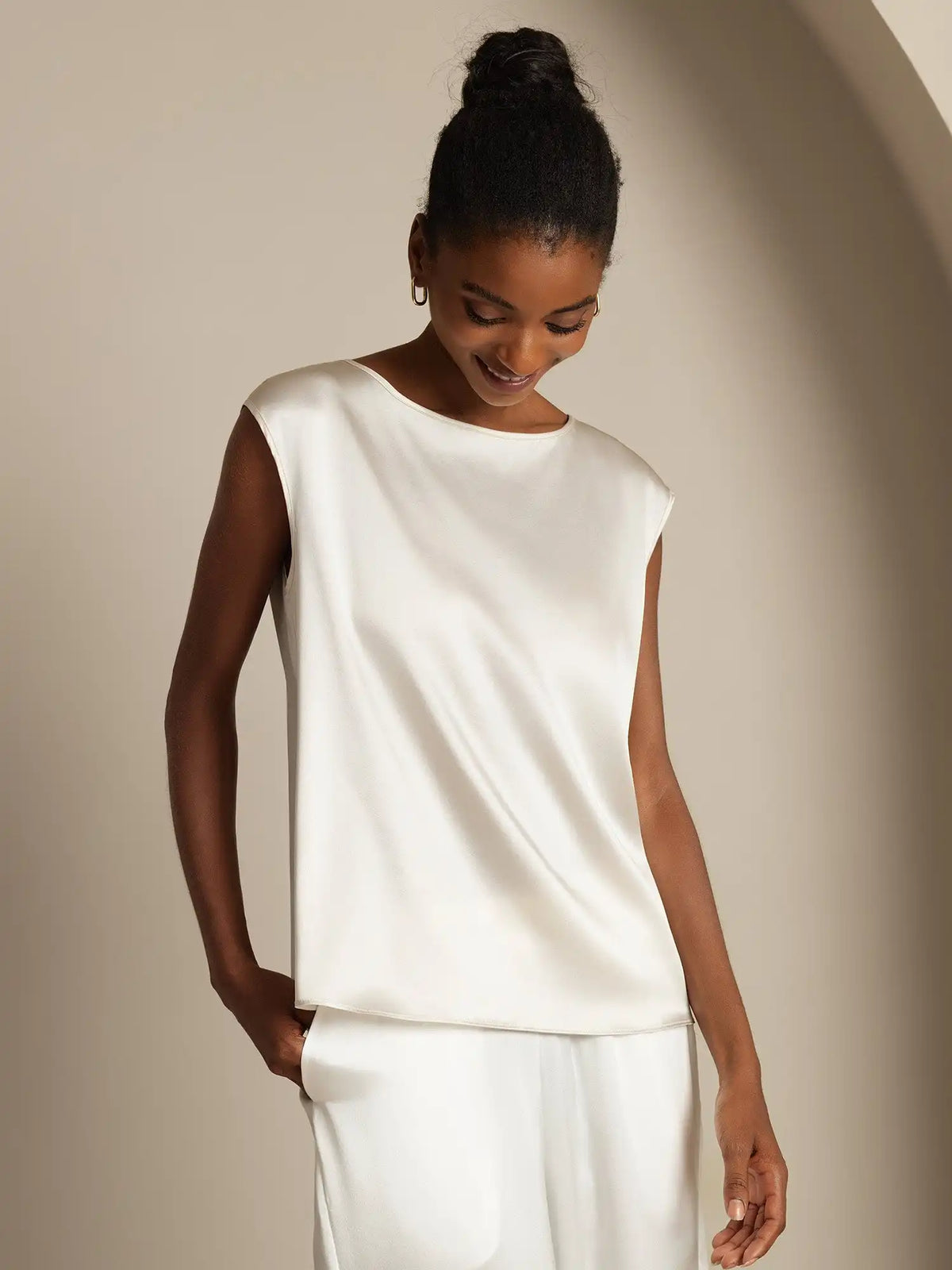 19Momme Women's Silk Cap Sleeve Round Neck Top