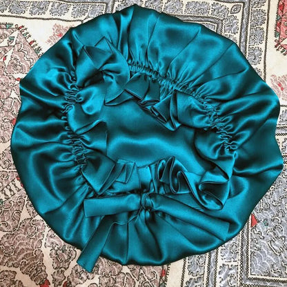 100% Mulberry Silk Sleep Cap Double Layer Bonnet with Ribbon