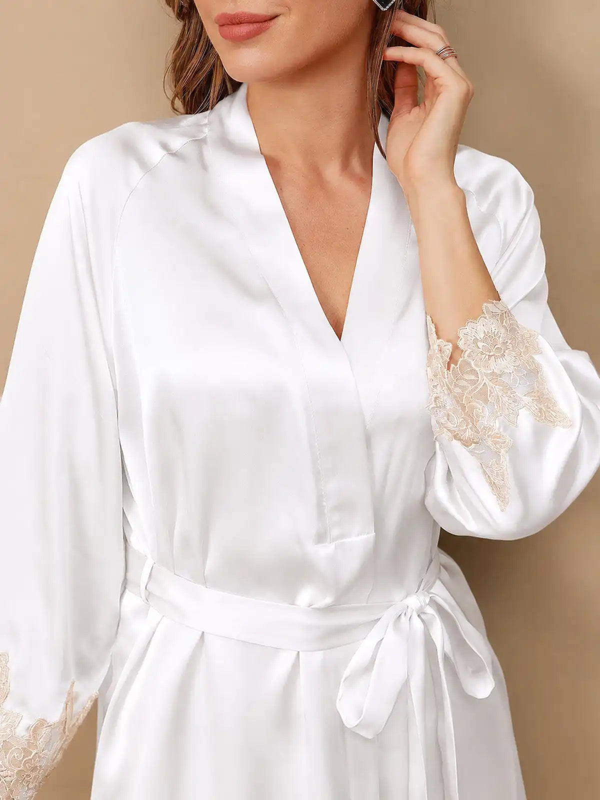 100% Mulberry Silk Spaghetti Strap Lace Nightgown & Robe Set