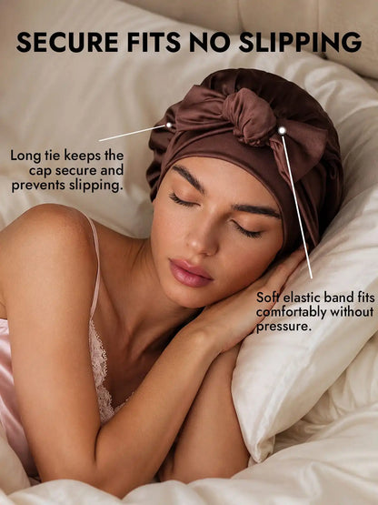 100% Mulberry Silk Double-Layer Bonnet with Adjustable Long Tie