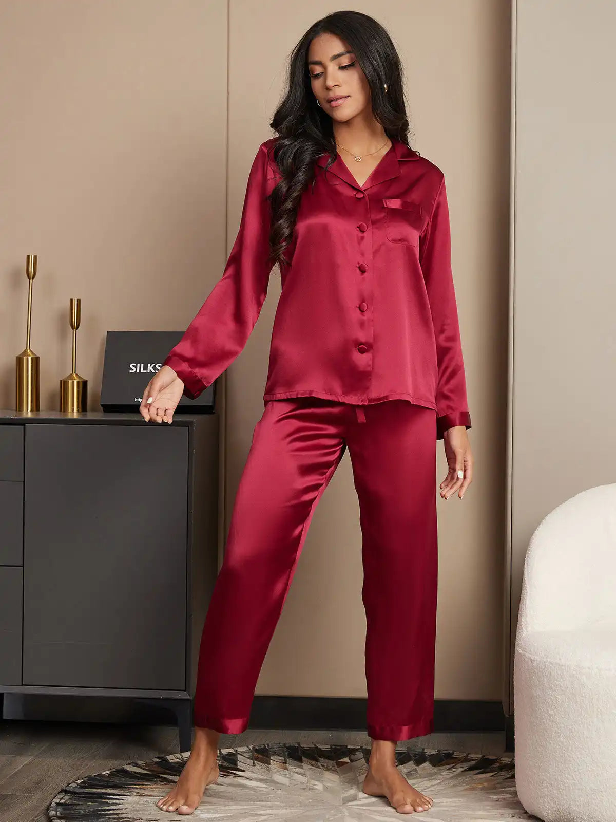 100% Mulberry Silk Women's Long Sleeve Pajamas Set