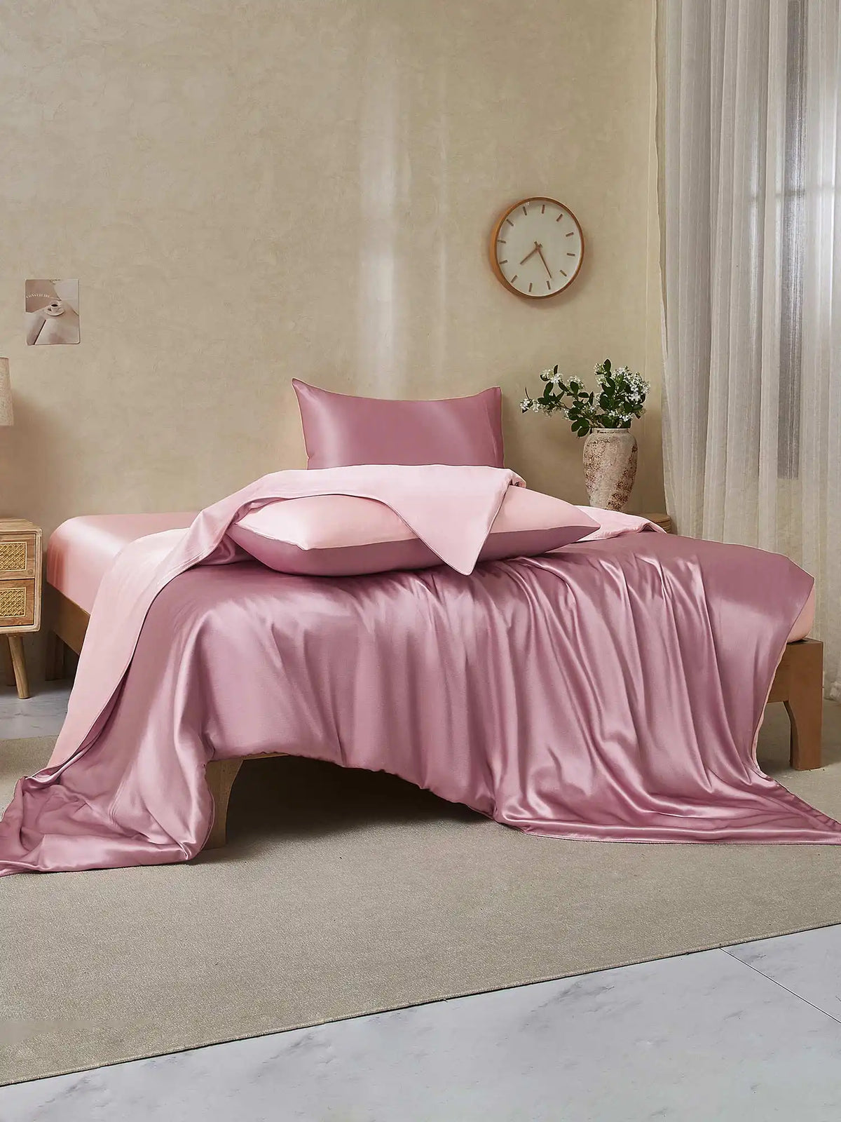 19Momme 4Pcs Silk Set Duvet Cover+Fitted Sheet+2x Pillowcases