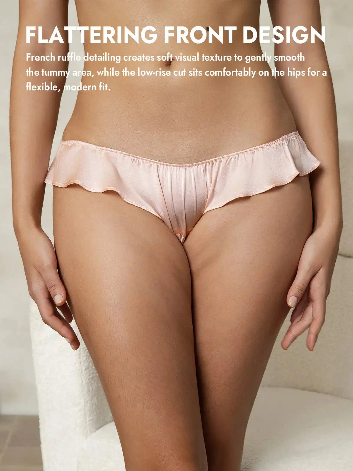 100% Mulberry Silk Low-Rise Ruffle Trim Panty