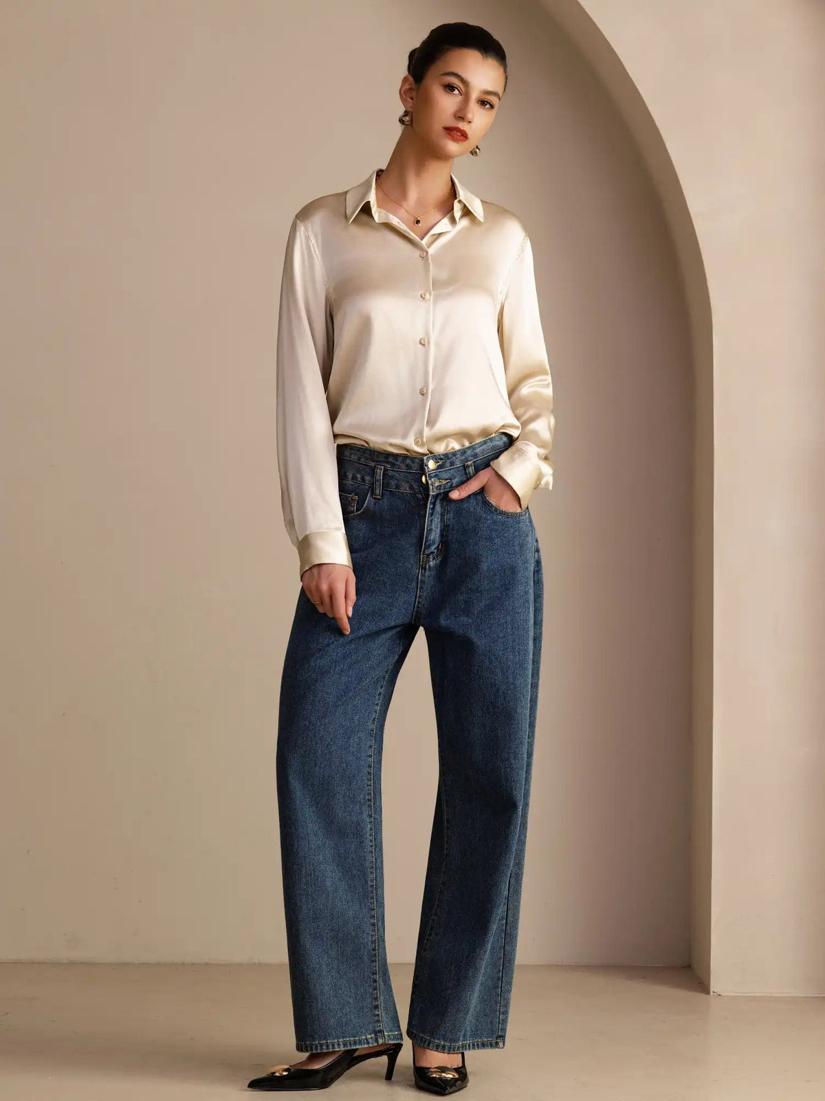 Women’s 19 Momme Silk Long Sleeves Button-Up Shirt