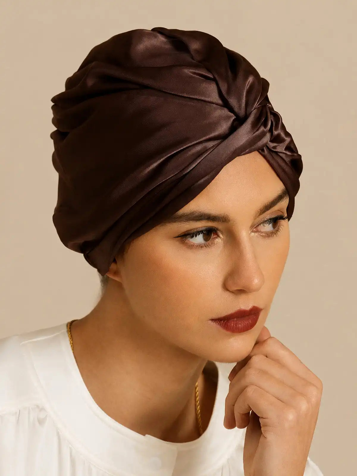 22Momme 100% Mulberry Silk Knot-Front Hair Bonnet with Adjustable Button Design