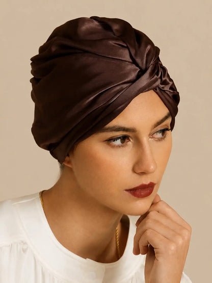 22Momme 100% Mulberry Silk Knot-Front Hair Bonnet with Adjustable Button Design