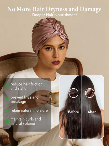22Momme 100% Mulberry Silk Knot-Front Hair Bonnet with Adjustable Button Design