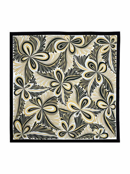 100% Mulberry Silk Abstract Floral Pattern  Square Scarf - Size 90x90cm