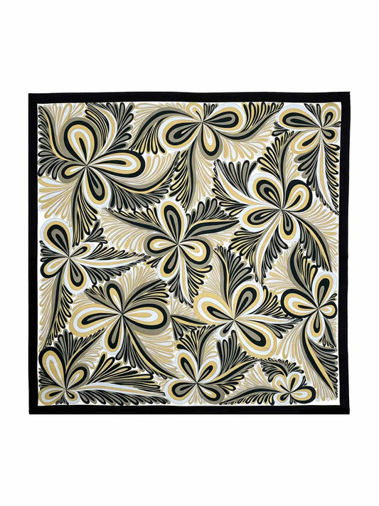 100% Mulberry Silk Abstract Floral Pattern  Square Scarf - Size 90x90cm