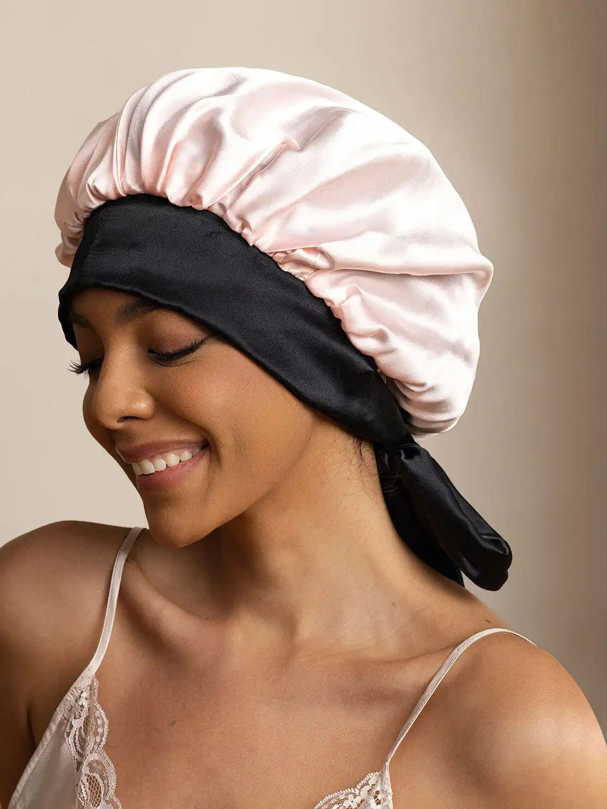 Women's 100% Mulberry Silk Casual Bonnet with Long Ribbons (Two-tone and Double-sided)