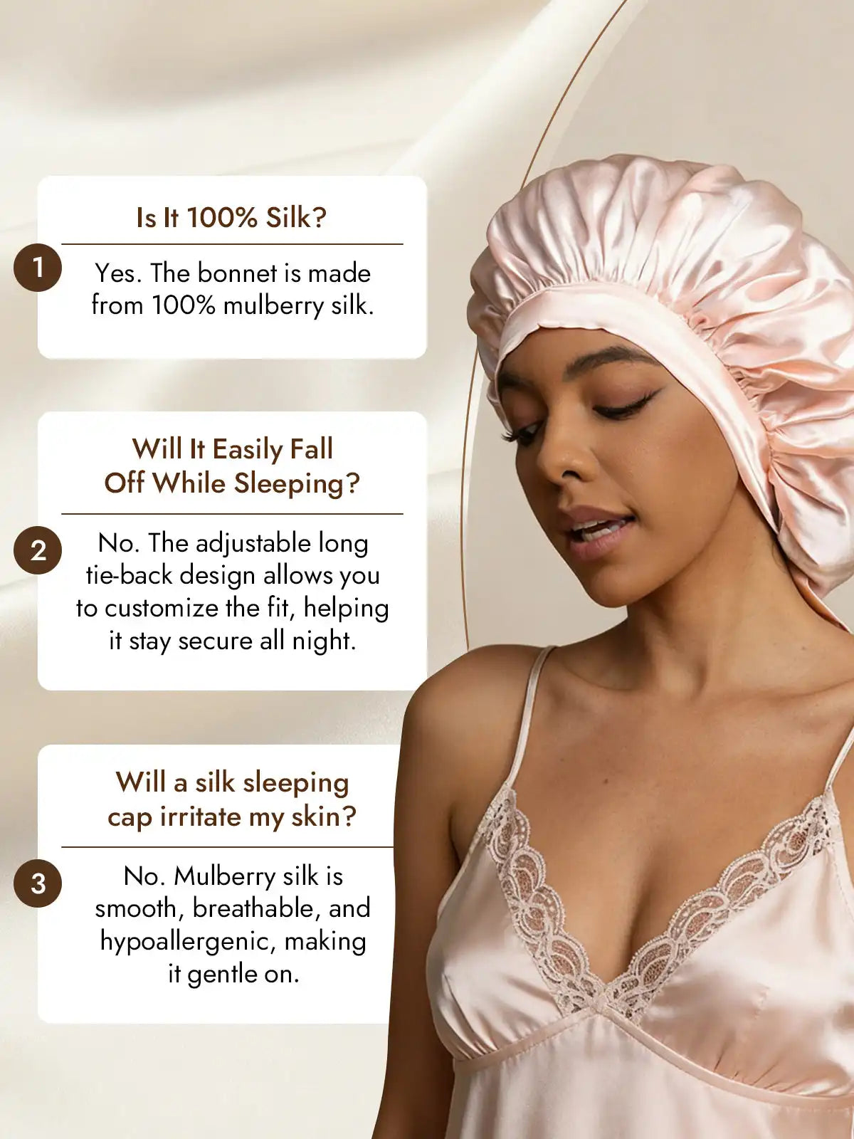 100% Mulberry Silk Elegant Bonnet with Long Ribbons