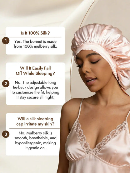 100% Mulberry Silk Elegant Bonnet with Long Ribbons