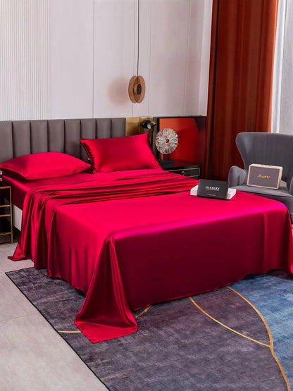 19Momme 4Pcs 100% Mulberry Silk Bedding Set Fitted&Flat Sheets+2x Pillowcases