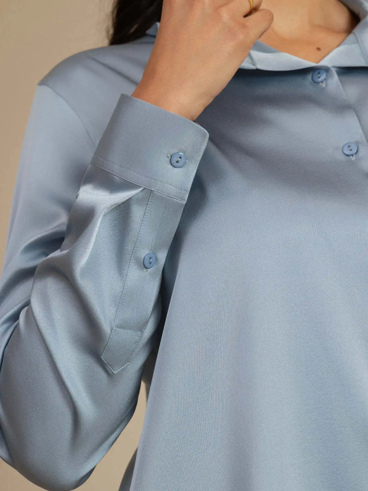 19Momme Silk Long Sleeve Lapel Collar Women's Shirt with Button Up Design