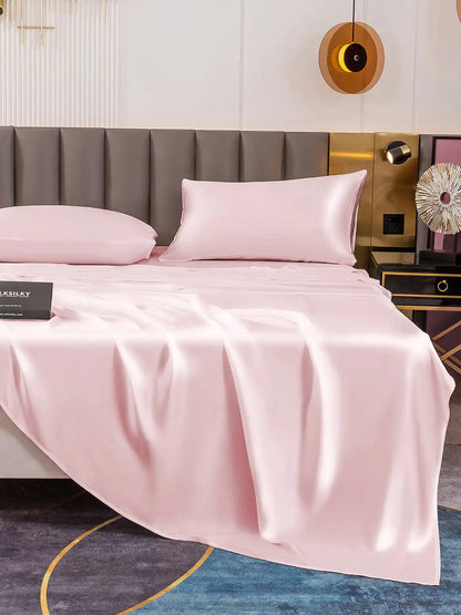 19Momme 4Pcs 100% Mulberry Silk Bedding Set Fitted&Flat Sheets+2x Pillowcases